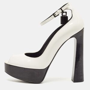 Tom Ford White Patent Leather Padlock Peep Toe Ankle Wrap Pumps Size 41